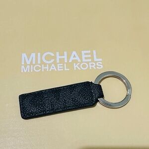 Michael Kors Black Leather Keychain with Silver Ring